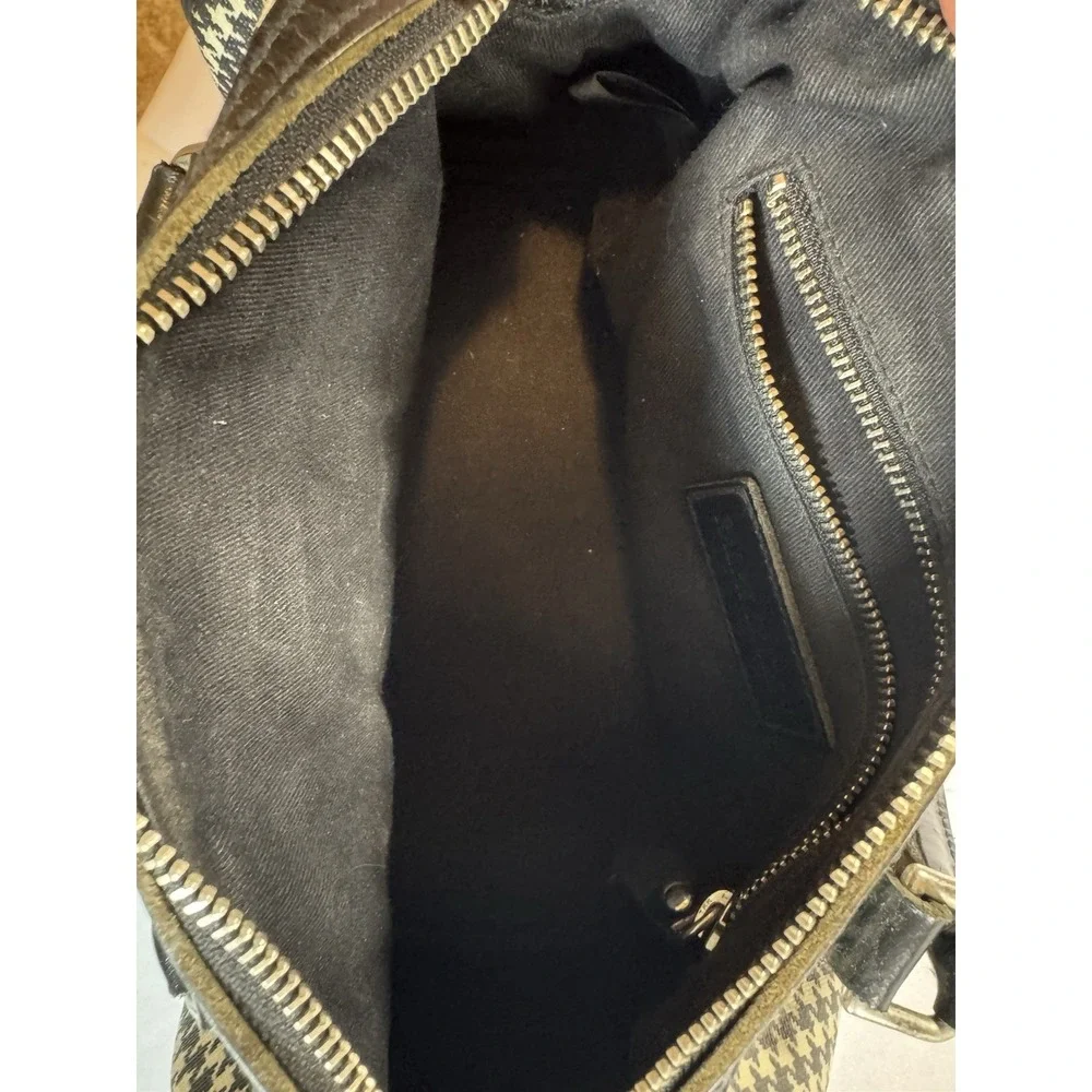 Vintage Ralph Lauren Black White Houndstooth Coated Canvas/Leather Boston Bag